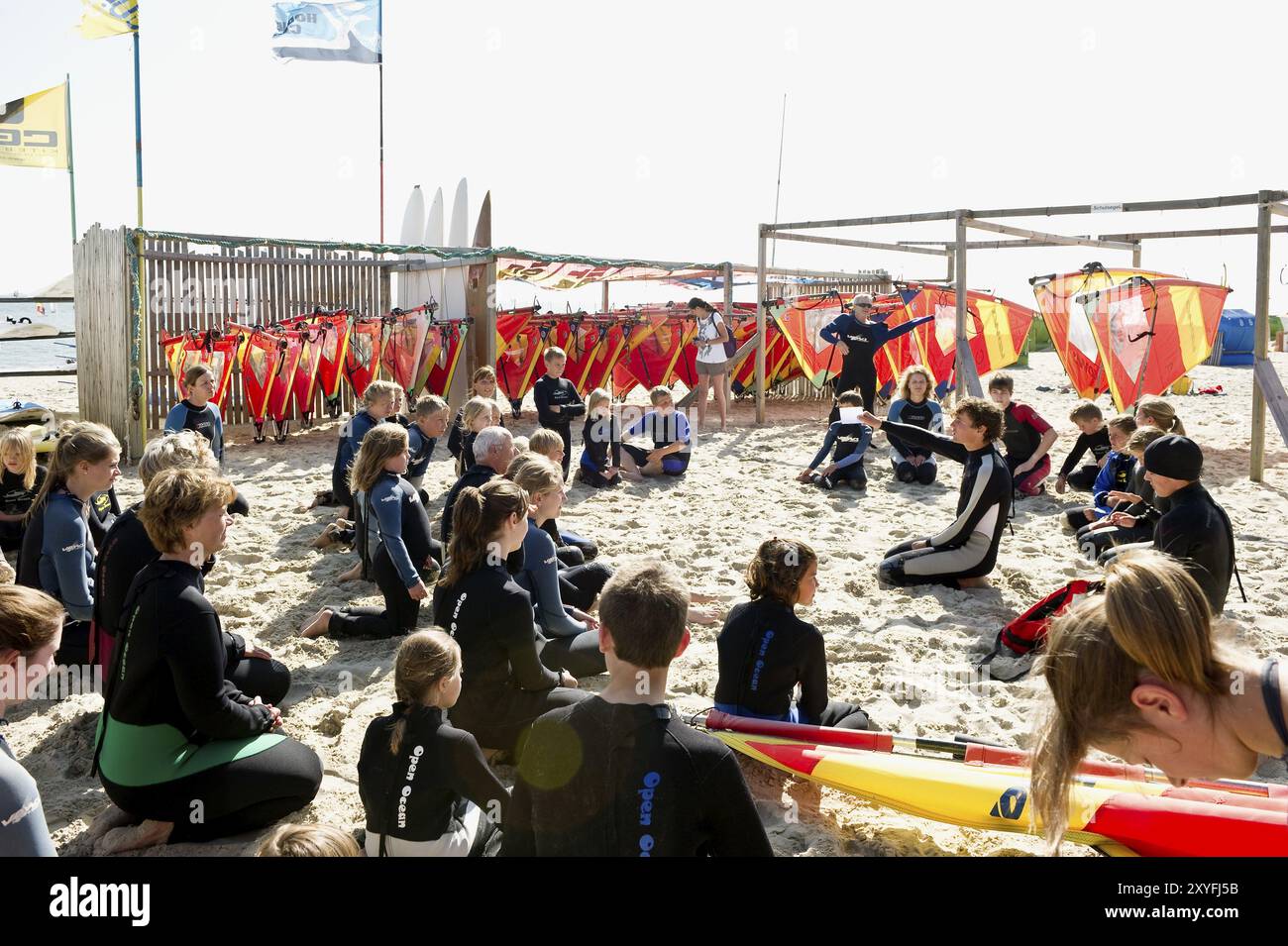 Scuola di surf, Wyk, Foehr, Isole Frisone settentrionale, Frisia settentrionale, Schleswig-Holstein, Germania, Europa Foto Stock