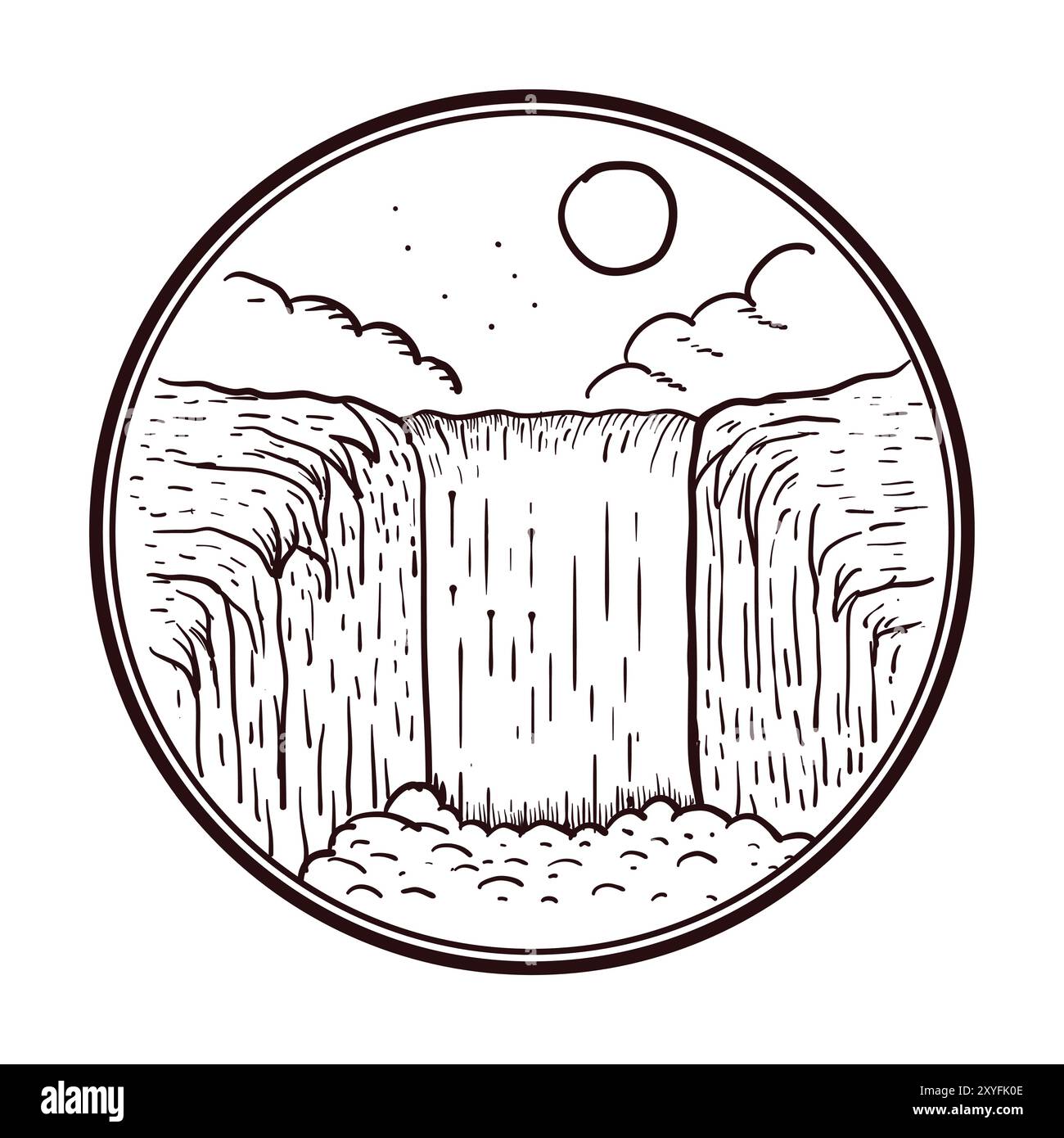 Logo Circle Vintage retro Waterfall Emblem Design dell'illustrazione Illustrazione Vettoriale