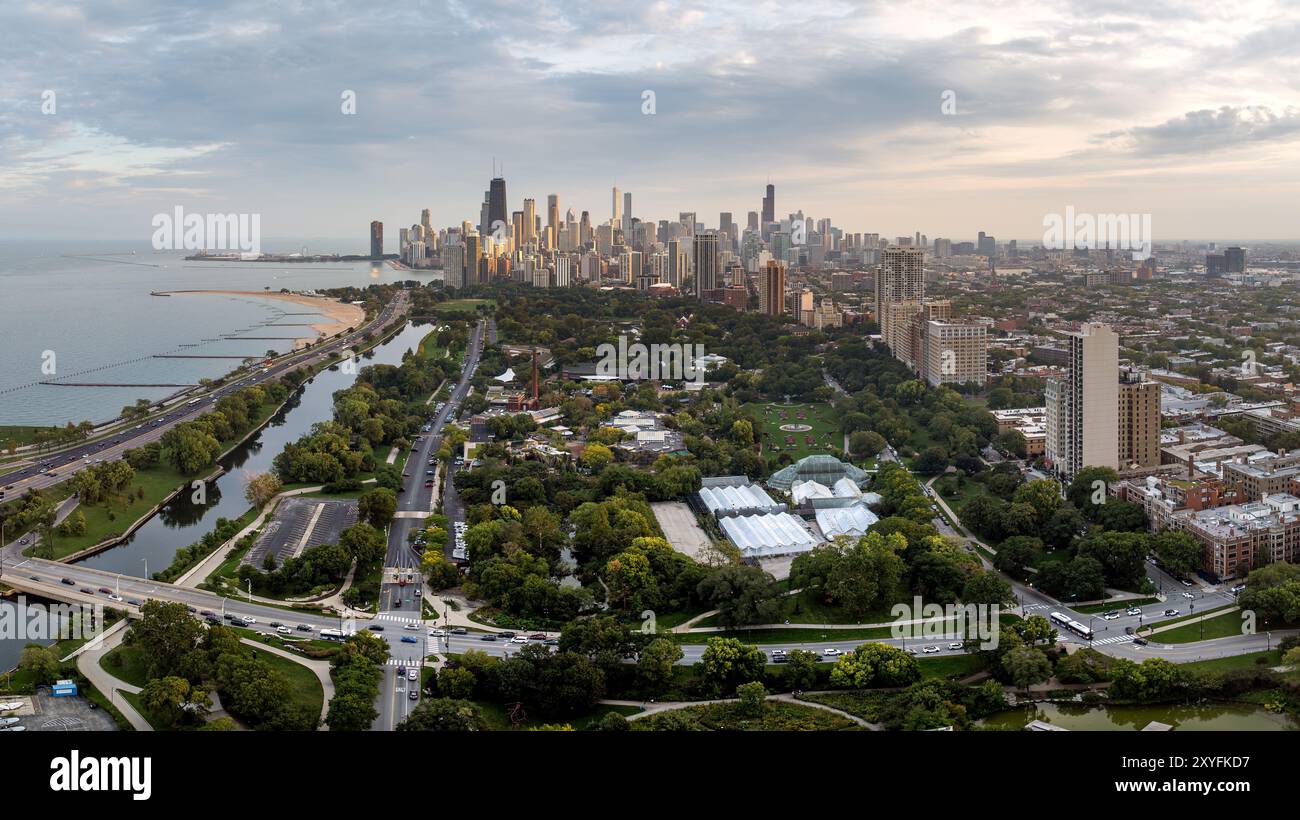 Fotografia aerea del centro di Chicago, Illinois, Stati Uniti. Lincoln Park, Illinois. 22 settembre 2023. Foto Stock
