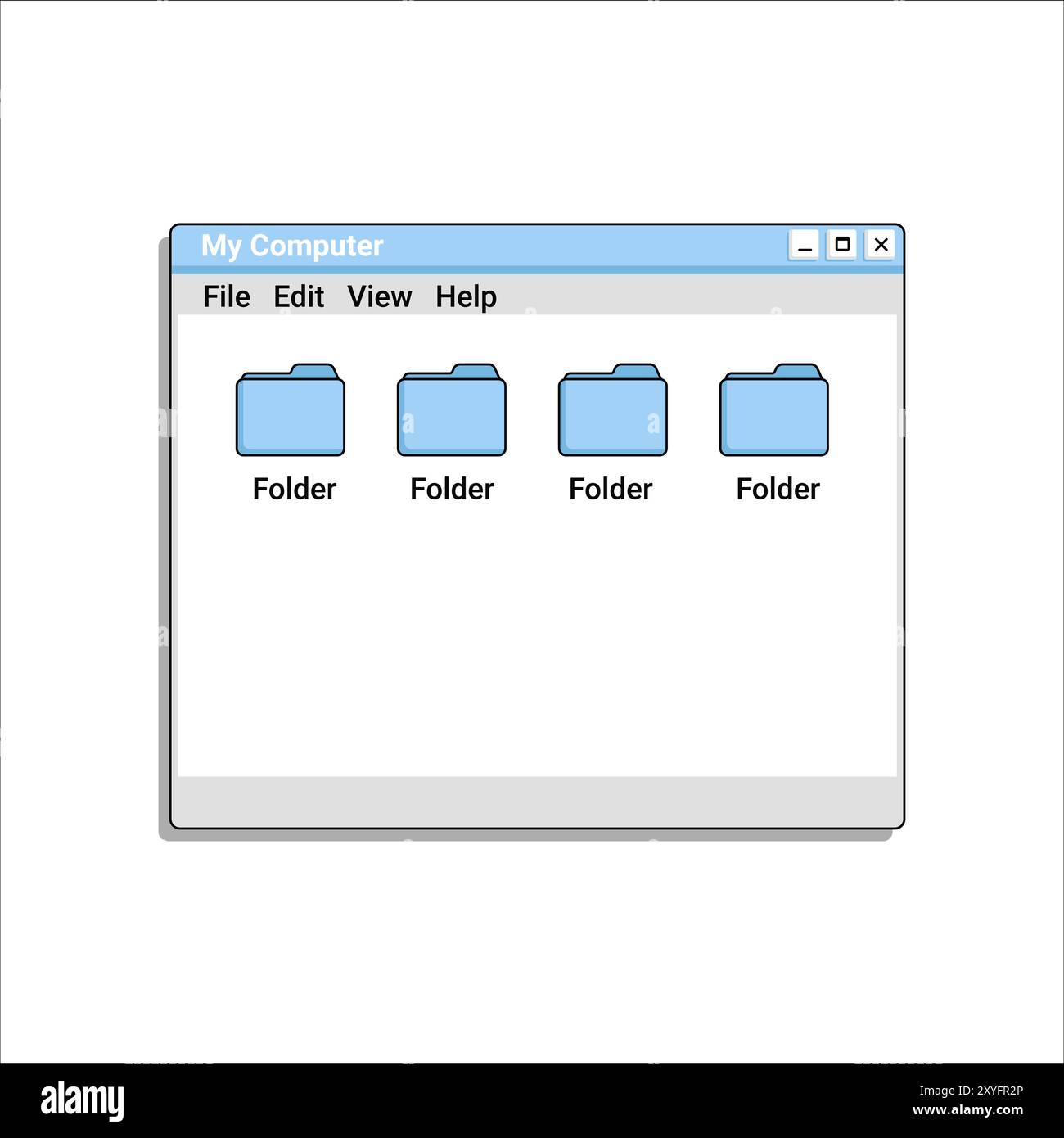 Vecchio programma di esplora file in blu con file e cartelle. Illustrazione Vettoriale