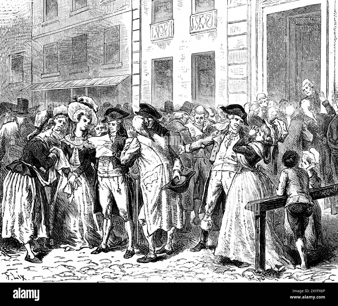 Febbre della rivoluzione in Renania, sfiducia, rivolta, rivolta, folla, scena di strada, notizie lette, orrore, Prussia, illustrazione storica 188 Foto Stock