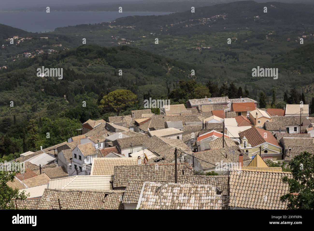 Il villaggio di montagna di Gianades a Corfù, Grecia, Europa Foto Stock