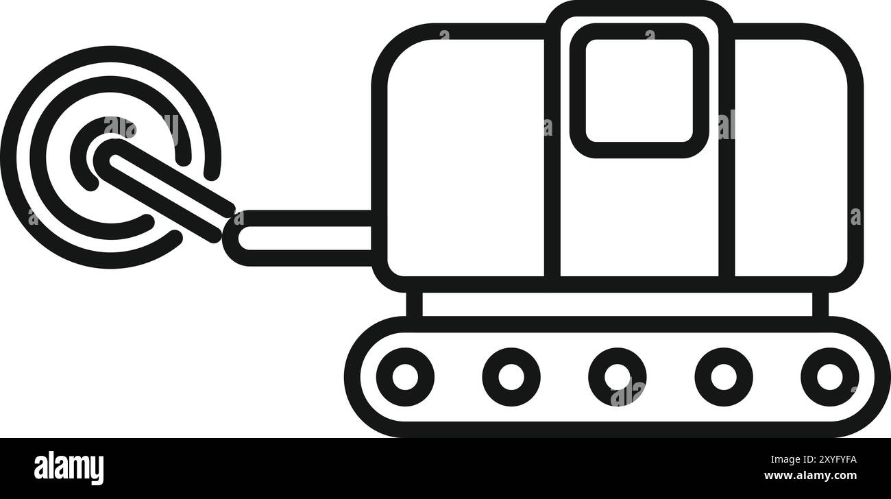 Icona minimalista di un piccolo escavatore che scava con una fresa tonda, ideale per progetti a tema di costruzione o macchinari Illustrazione Vettoriale