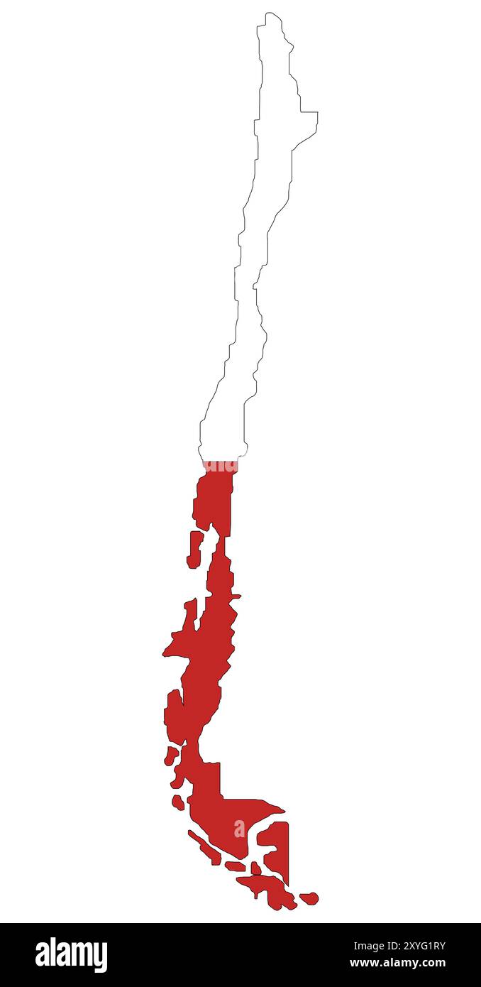 Cile bandiera in Mappa, Cile Mappa con bandiera, Mappa Paese, Cile Mappa con bandiera, bandiera Nazione Cile Illustrazione Vettoriale