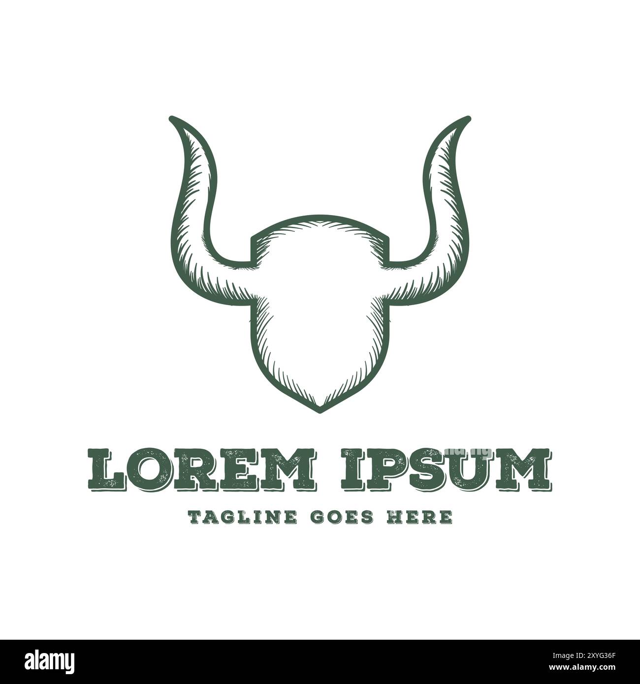 Scudo retro Horned vintage per Bull Cow Bison Buffalo Protection icona Design Vector Illustrazione Vettoriale