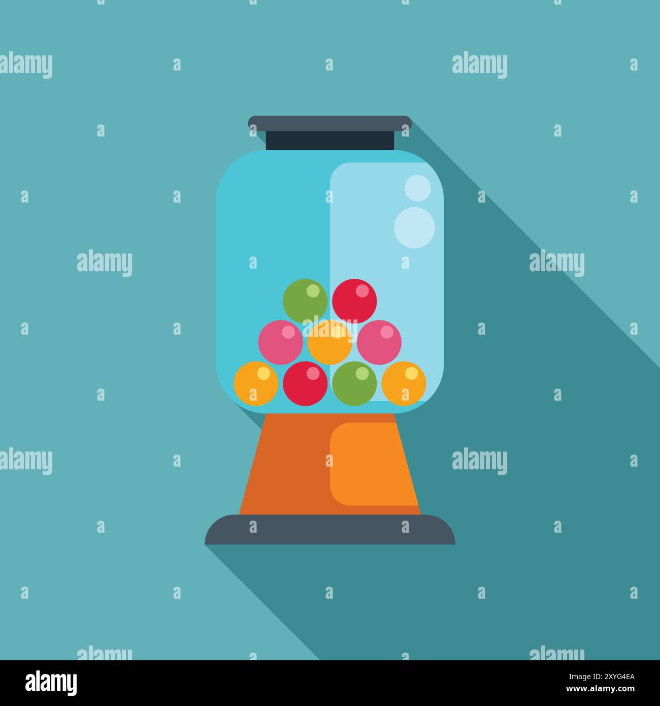 Questa colorata illustrazione presenta una classica macchina da gumball, piena di un assortimento di gumballs dai colori vivaci, che evoca un senso di nostalgia infantile e dolcetti Illustrazione Vettoriale