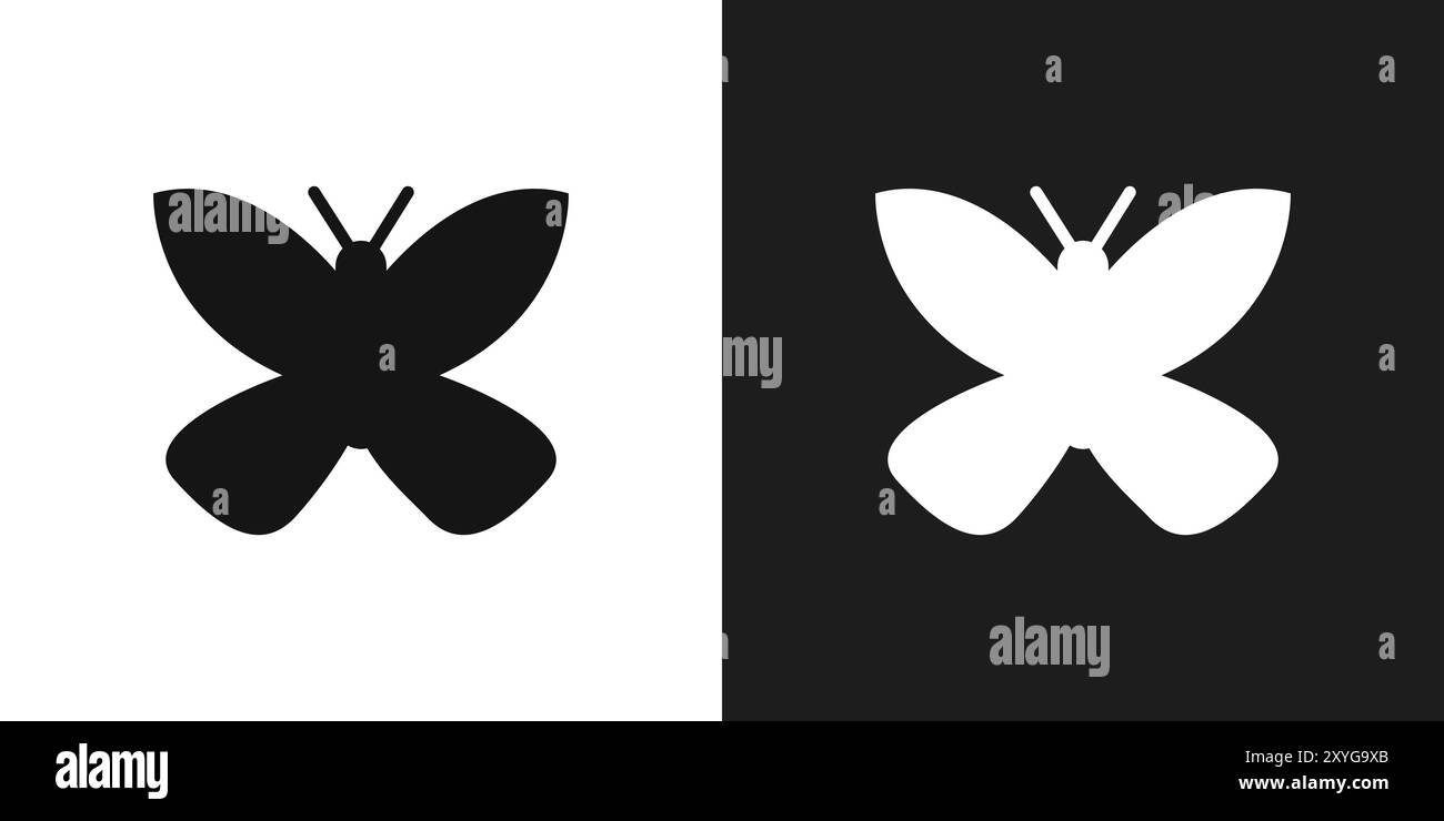 Logo con icona a farfalla, contorno vettoriale in bianco e nero Illustrazione Vettoriale