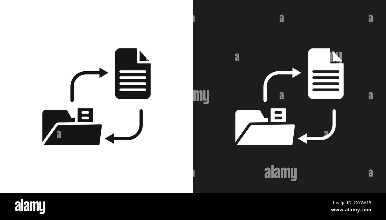 Icona di trasferimento dati, logo, contorno vettoriale in bianco e nero Illustrazione Vettoriale
