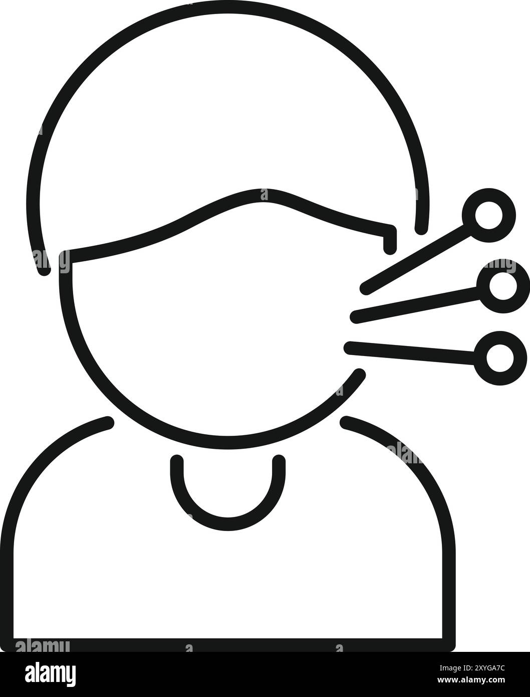 Icona di linea di un uomo che indossa una maschera con aghi per armi biologiche Illustrazione Vettoriale