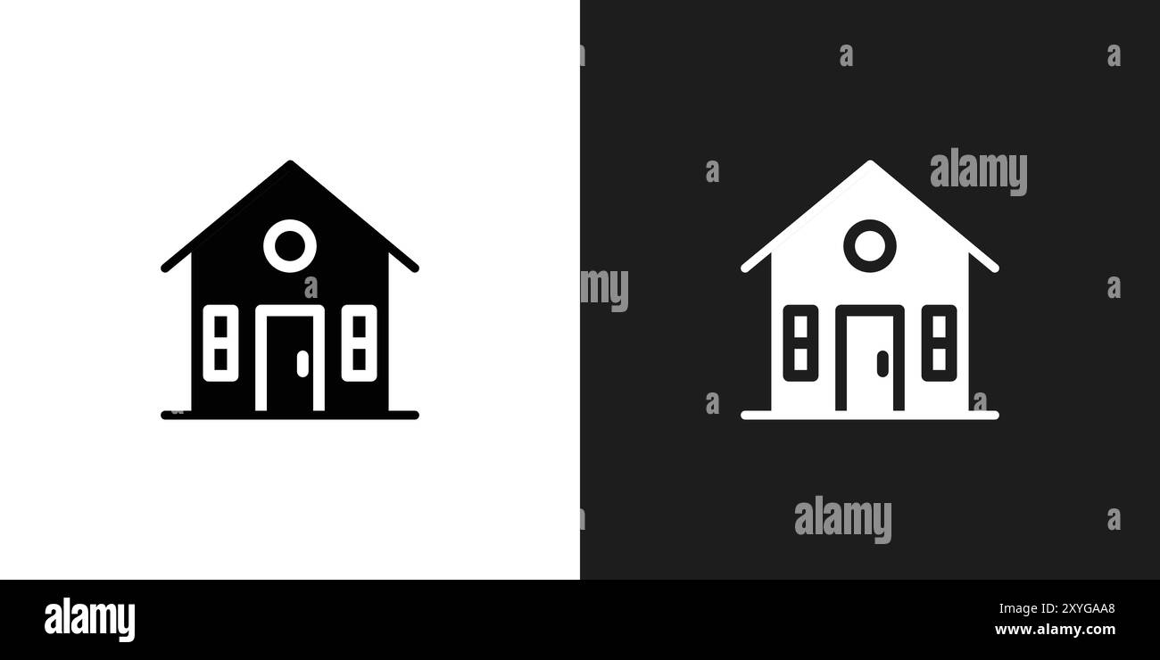 Logo dell'icona della casa contorno vettoriale in bianco e nero Illustrazione Vettoriale