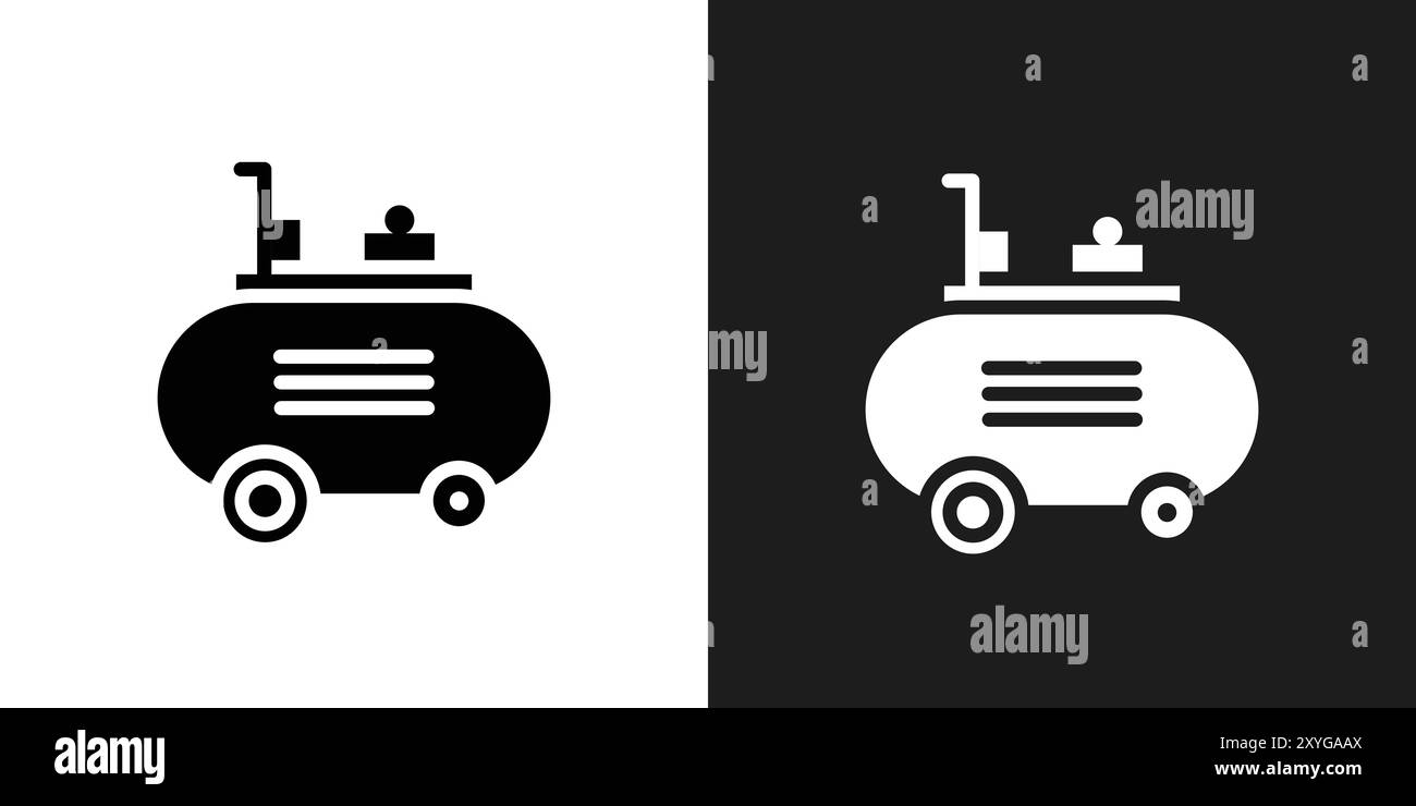 Simbolo del logo dell'icona del compressore contorno vettoriale in bianco e nero Illustrazione Vettoriale