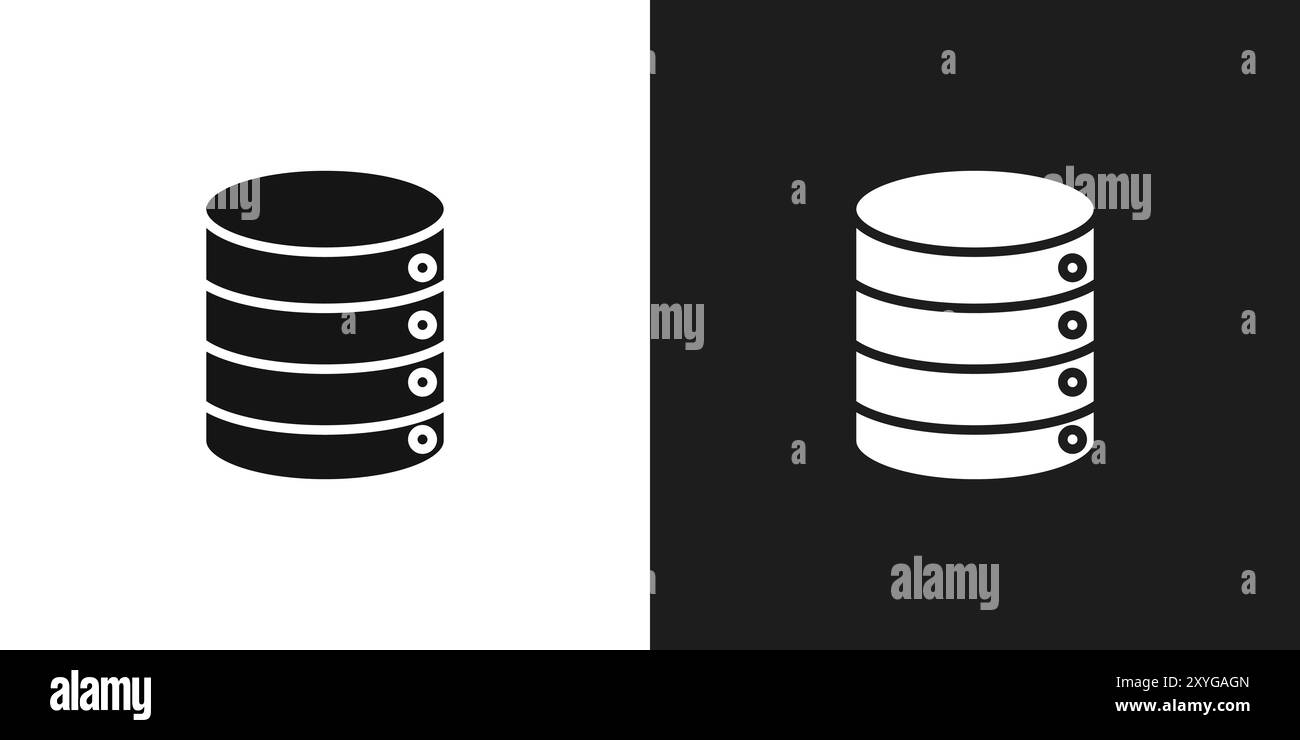 Il logo dell'icona del database indica il contorno vettoriale in bianco e nero Illustrazione Vettoriale