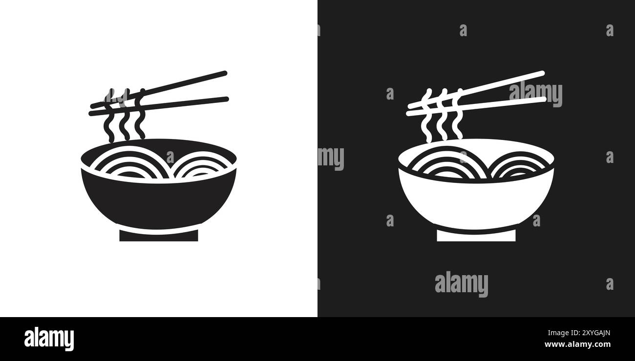 Il logo dell'icona Noodles indica il contorno vettoriale in bianco e nero Illustrazione Vettoriale