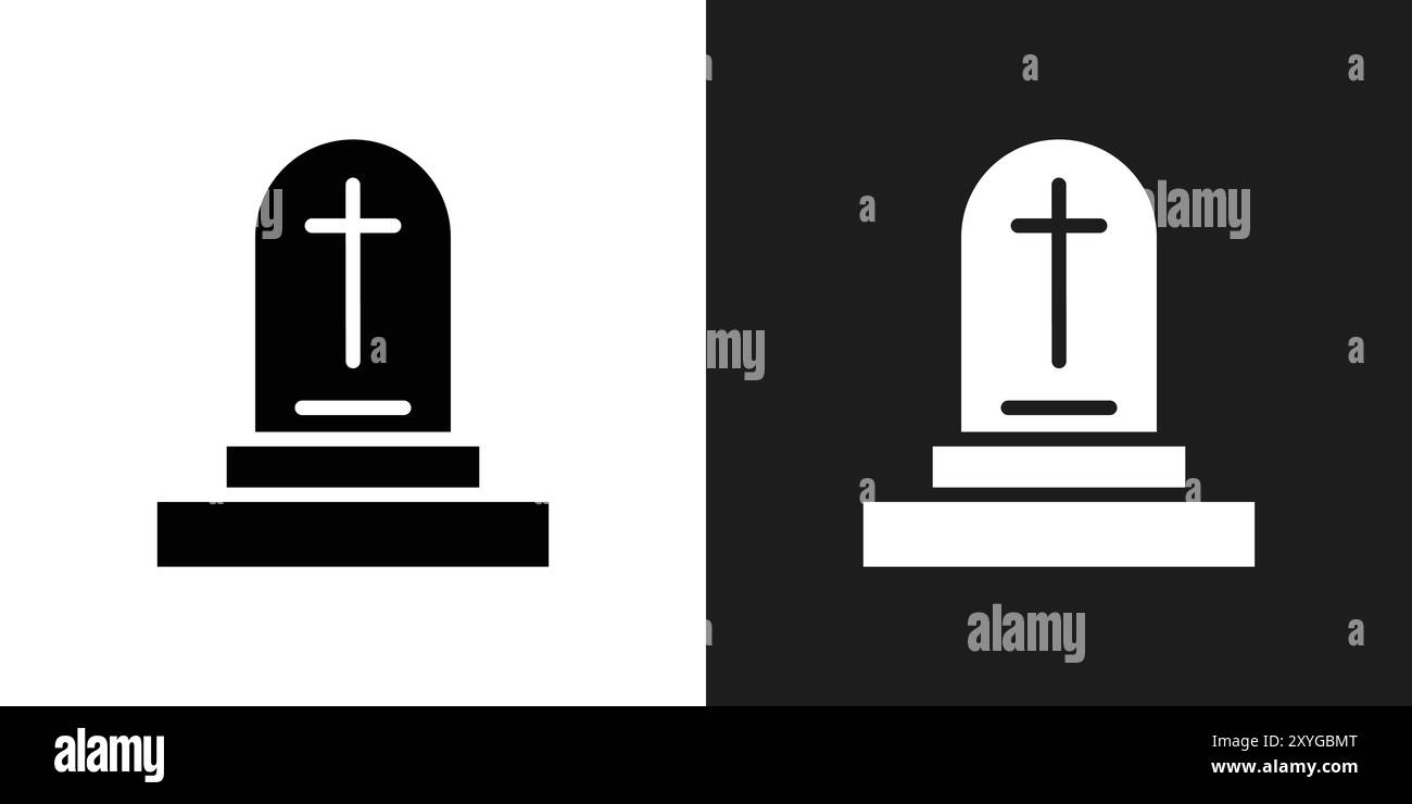 Il logo Tombstone Icon indica il contorno vettoriale in bianco e nero Illustrazione Vettoriale