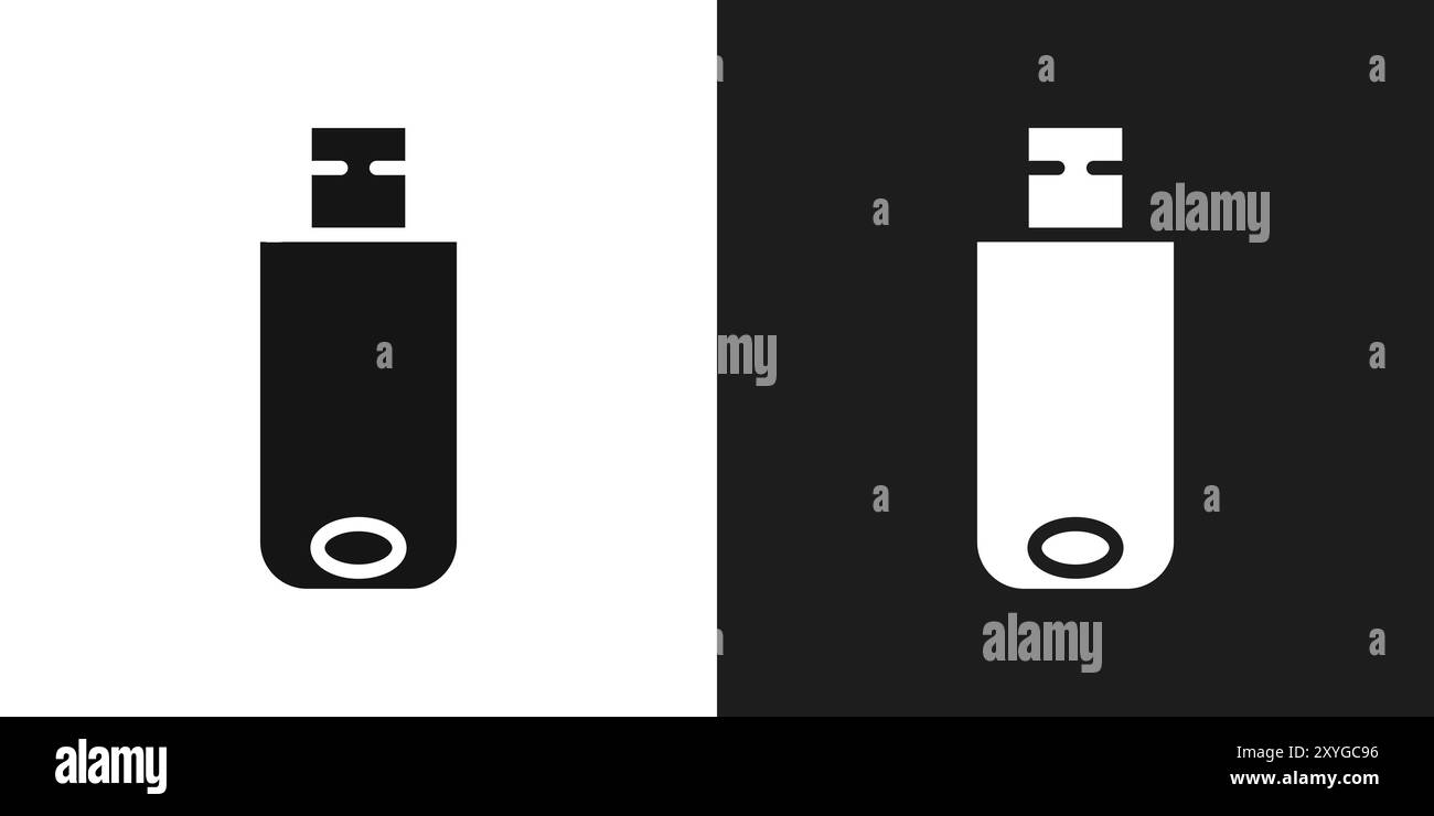 Contorno vettoriale del logo dell'icona USB pendrive in bianco e nero Illustrazione Vettoriale