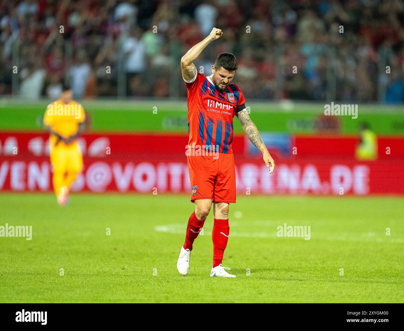 Marnon Busch (FC Heidenheim, #02) nach dem Sieg, positive Emotionen, GER, FC Heidenheim vs. BK Haecken, Fussball, UEFA Conference League, playoff Rueckspiel, Spielzeit 2024/2025, 29.08.2024, Eibner-Pressefoto/Sascha Walther Foto Stock