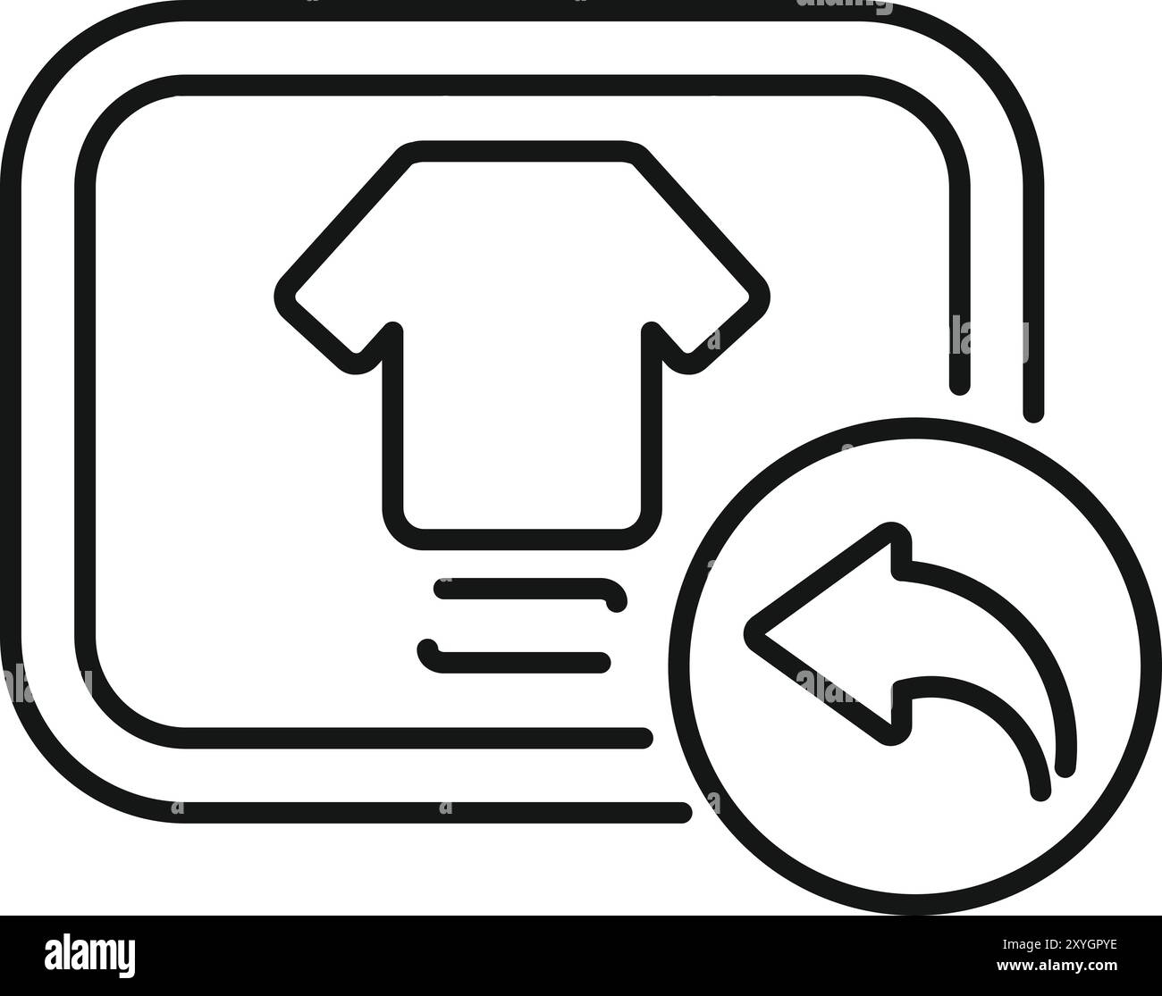 Semplice icona vettoriale che rappresenta il processo di richiesta di reso per un ordine di t shirt online Illustrazione Vettoriale