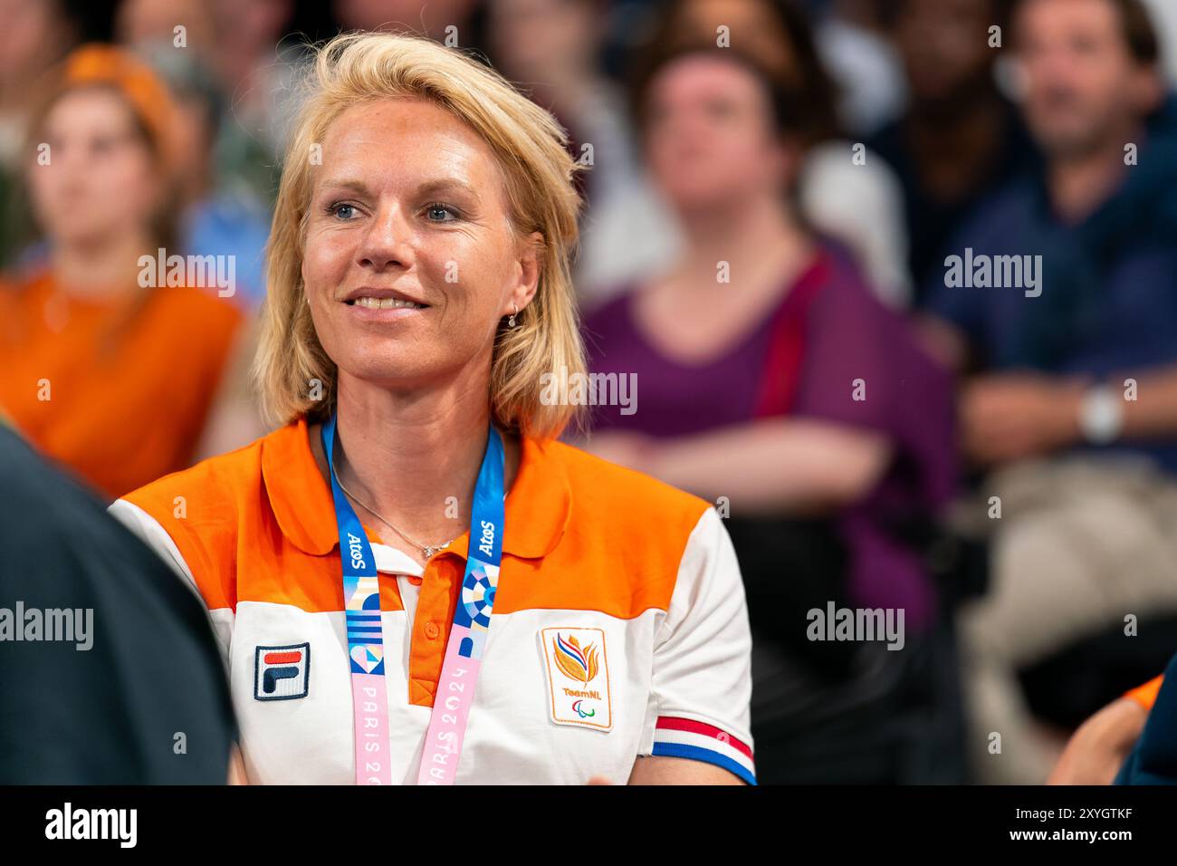 Parigi, Francia. 29 agosto 2024. PARIGI, FRANCIA - AGOSTO 29: Esther Vergeer dei Paesi Bassi durante la partita di pallacanestro in sedia a rotelle - Parigi 2024 Giochi Paralimpici estivi tra Paesi Bassi e Australia il giorno 1 alla Bercy Arena il 29 agosto 2024 a Parigi, Francia. (Foto di Joris Verwijst/Agenzia BSR) credito: Agenzia BSR/Alamy Live News Foto Stock