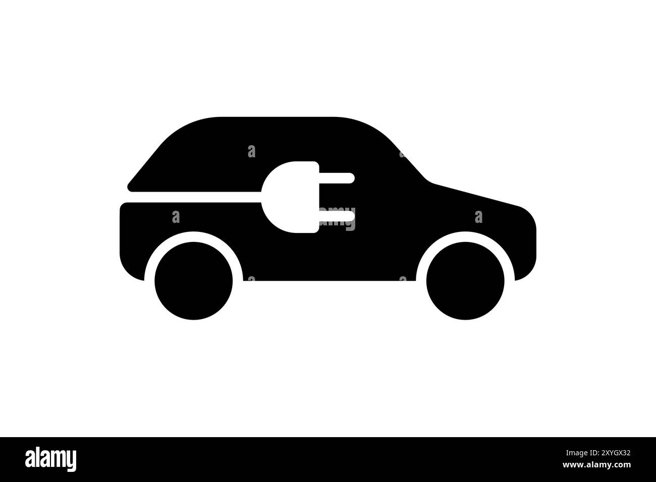 Icona dell'auto elettrica. Simbolo nero della spina di ricarica elettrica per automobili verde. Concept del logo di un veicolo elettro-ibrido ecologico. Logotipo eps della stazione di ricarica elettrica per auto EV Illustrazione Vettoriale