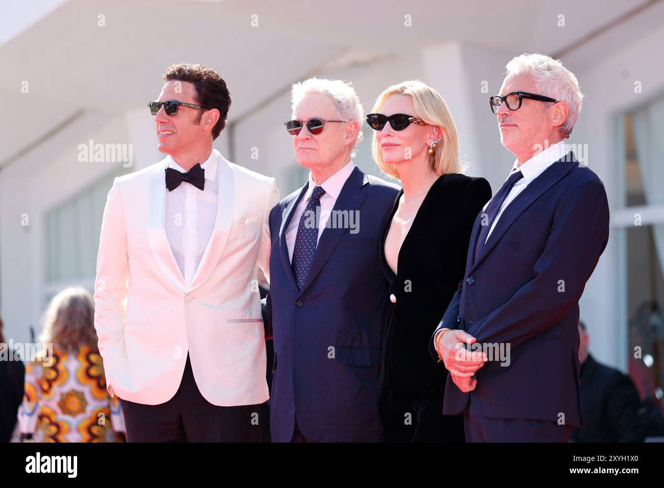 Venezia, Italien. 29 agosto 2024. Sacha Baron Cohen, Kevin Cline, Cate Blanchett e Alfonso Cuaron assistono alla prima di 'Disclaimer' durante la 81a Mostra Internazionale d'Arte cinematografica di Venezia al Palazzo del Cinema al Lido di Venezia, Italia, il 29 agosto 2024. Credito: dpa/Alamy Live News Foto Stock