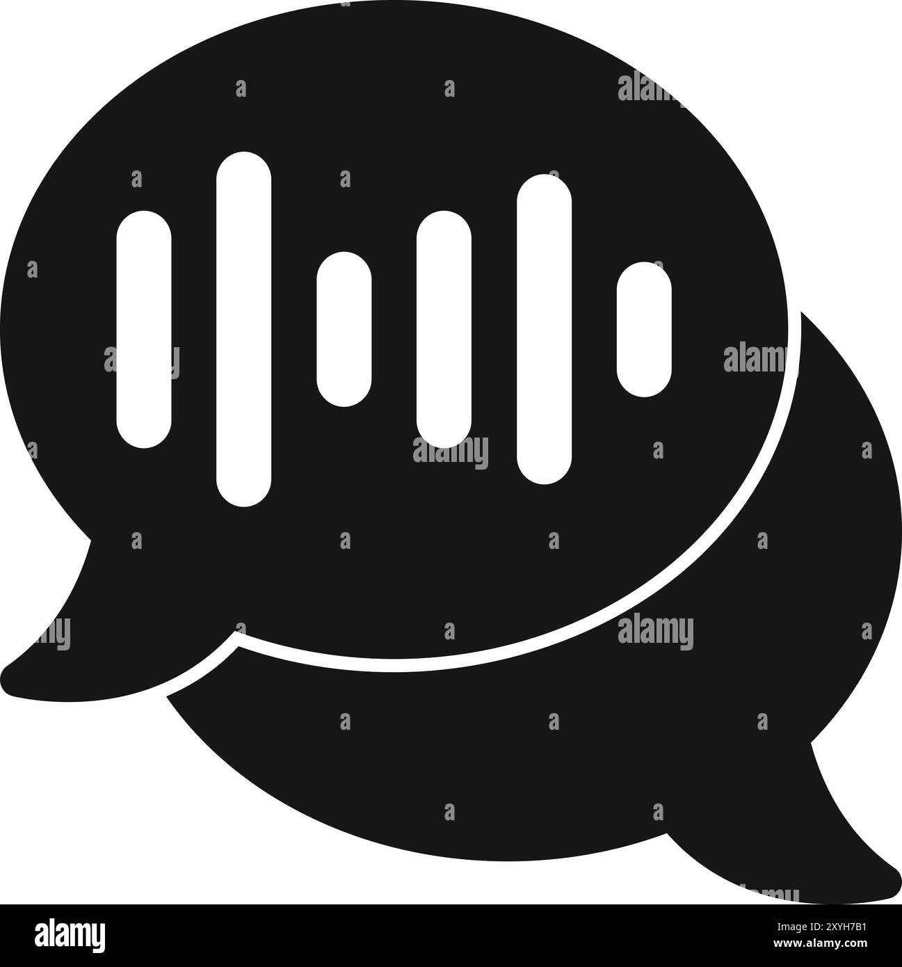 Due bolle vocali sovrapposte con una forma d'onda audio che simboleggia un messaggio vocale Illustrazione Vettoriale Due bolle vocali sovrapposte con una forma d'onda audio che simboleggia un messaggio vocale Illustrazione Vettoriale