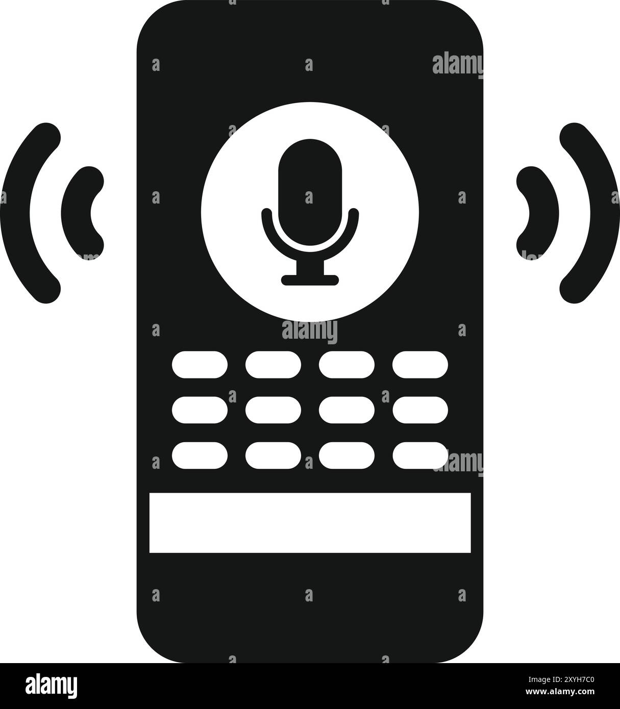 Icona di glifo nera che rappresenta la registrazione o l'invio di un messaggio vocale da parte di uno smartphone, con onde sonore e simbolo del microfono Illustrazione Vettoriale Icona di glifo nera che rappresenta la registrazione o l'invio di un messaggio vocale da parte di uno smartphone, con onde sonore e simbolo del microfono Illustrazione Vettoriale
