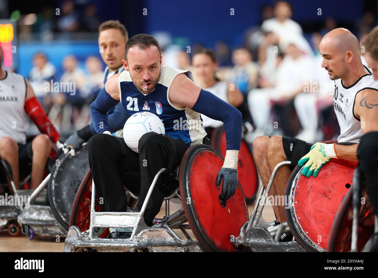 Parigi, Francia. 29 agosto 2024. Jonathan Hivernat (fra) Whechair Rugby : turno preliminare misto gruppo B partita Francia - Danimarca durante i Giochi Paralimpici di Parigi 2024 alla Champ de Mars Arena di Parigi, Francia . Crediti: Naoki Morita/AFLO SPORT/Alamy Live News Foto Stock