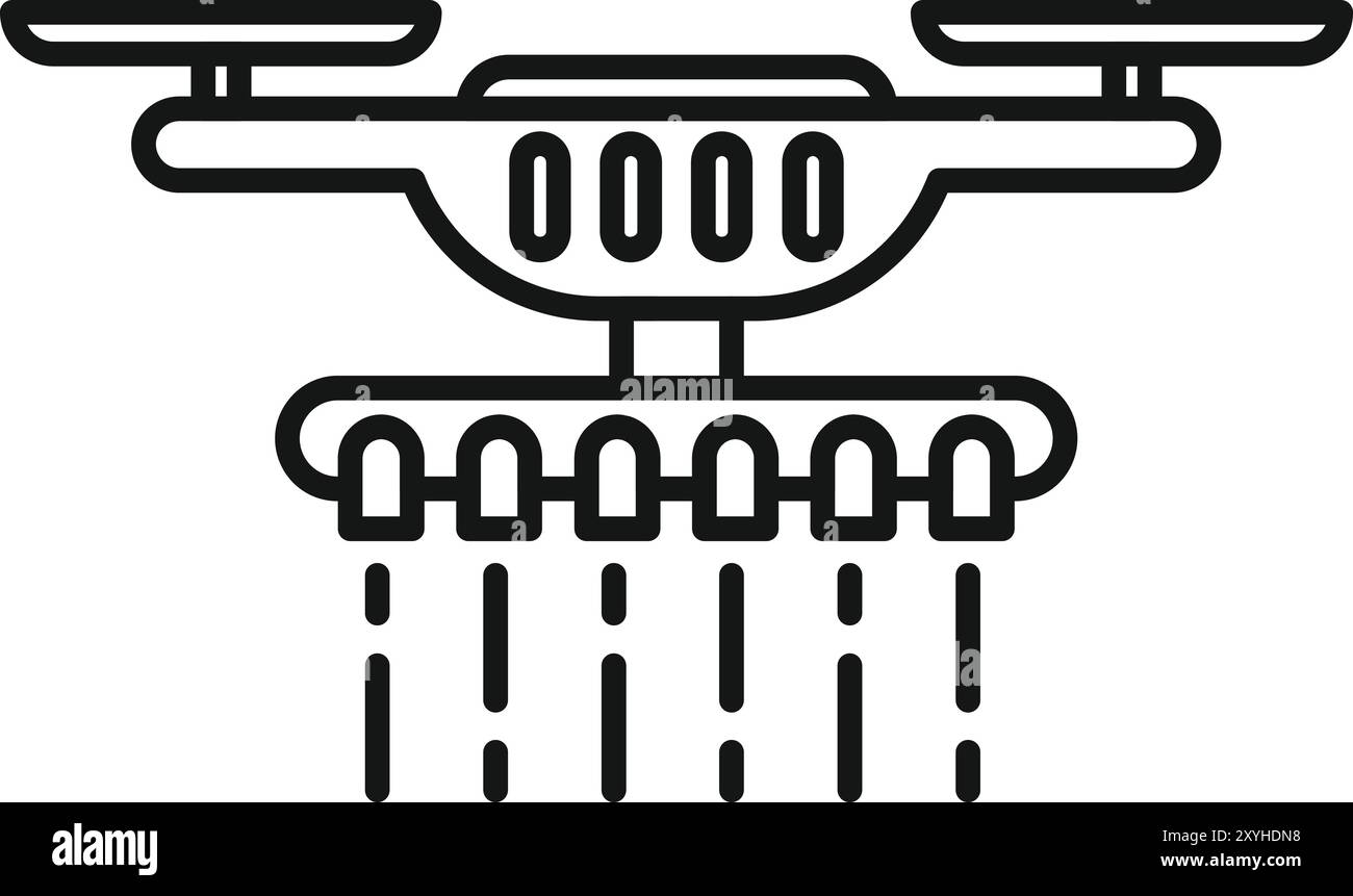 Questa icona rappresenta un drone che spruzza fertilizzante su un campo, incarnando il concetto di tecnologia agricola intelligente nell'agricoltura moderna Illustrazione Vettoriale