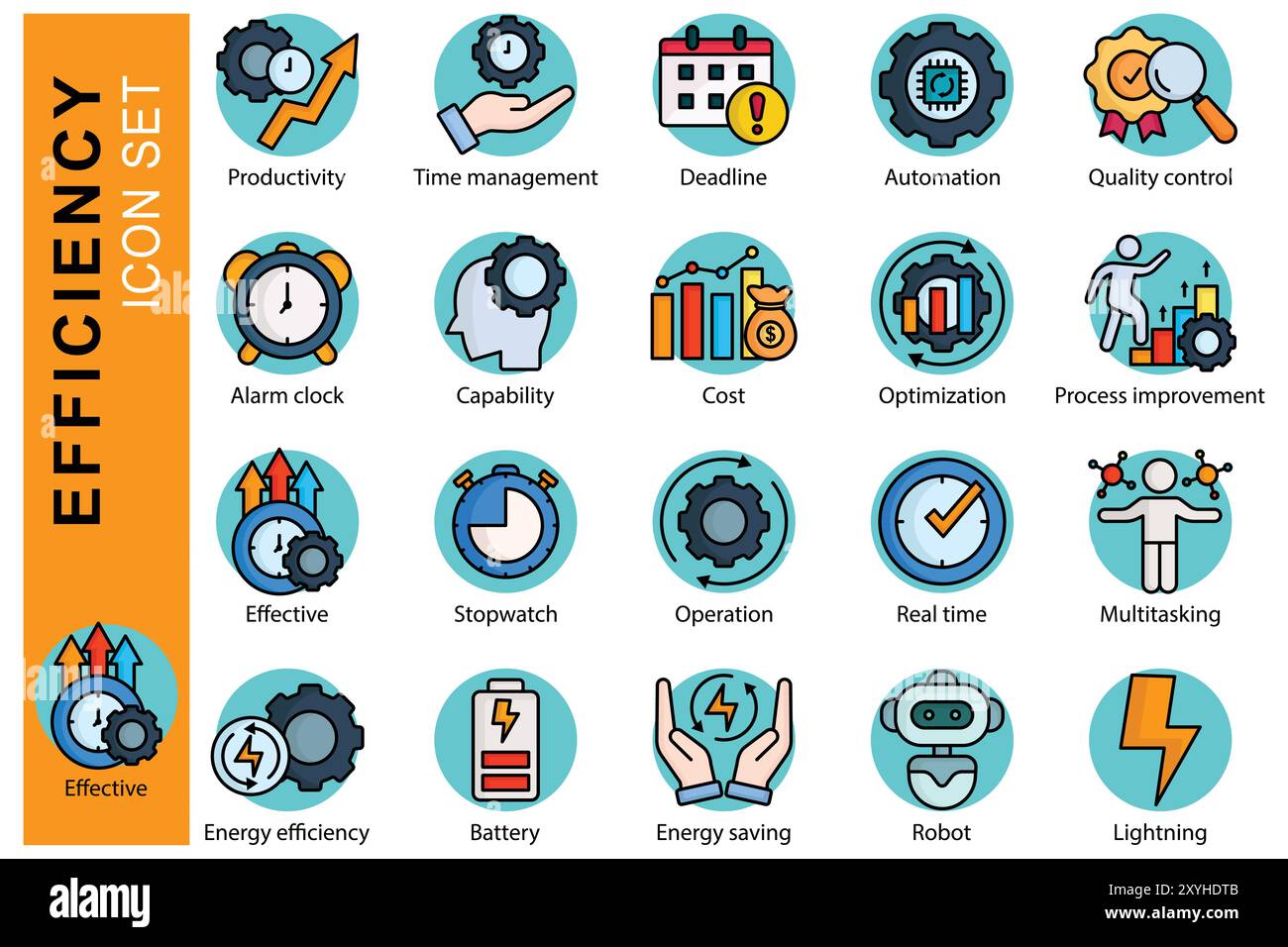 Set di icone efficienza. stile icona contorno colorato. icona relativa al business. produttività, gestione del tempo, capacità e altro ancora. elemento aziendale vecto Illustrazione Vettoriale