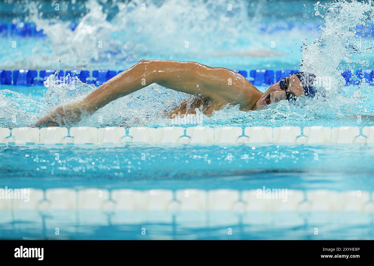 Parigi, Francia. 29 agosto 2024. Ugo Didier di Francia gareggia durante la finale di nuoto maschile 400m Freestyle S9 ai Giochi Paralimpici di Parigi 2024, Francia, 29 agosto 2024. Crediti: Xiong Qi/Xinhua/Alamy Live News Foto Stock