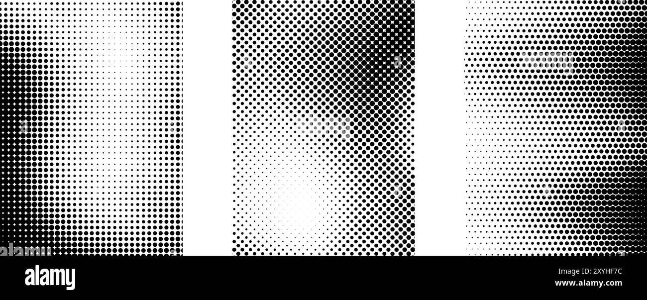 Impostazione sfondo gradiente mezzitoni grunge. Collezione texture Noise sabbia bianca e nera. Zaino con sfondo raster pixelato tratteggiato retro. Sovrapposizione a pois cartoni animati per banner, poster, stampa. Vettore Illustrazione Vettoriale