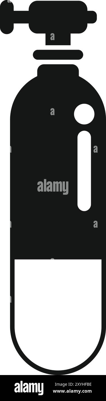 Semplice icona della bombola di ossigeno in bianco e nero, che rappresenta l'attrezzatura da immersione per respirare sott'acqua Illustrazione Vettoriale