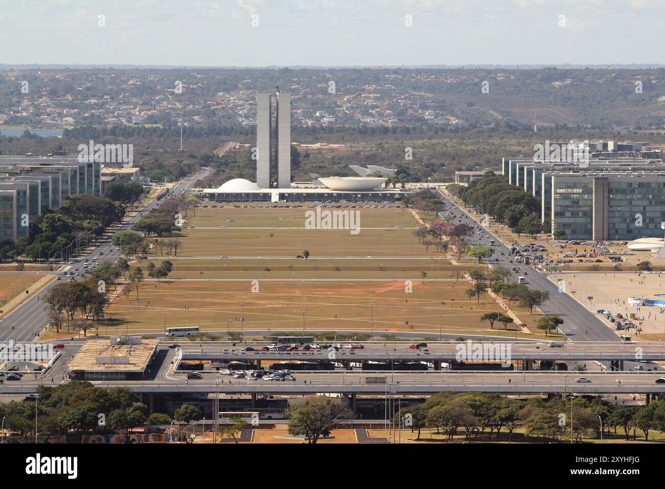 Brasilia, Brasile - 7 giugno . 2014: Vista dell'asse Monumentale e del Congresso Nazionale dalla torre della televisione Foto Stock