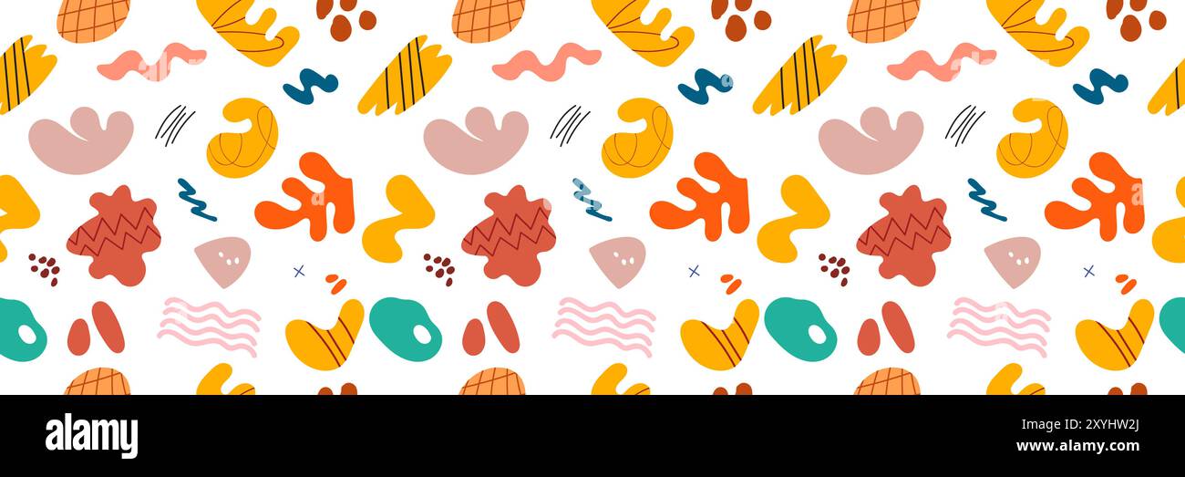 Forma astratta e simpatica per il doodle divertente disegnato a mano su sfondo senza cuciture. Illustrazione Autunno divertente per il design di motivi per bambini. Illustrazione Vettoriale