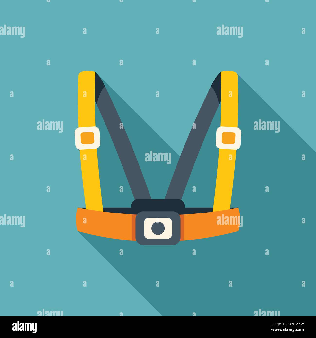 Imbracatura da petto per Action camera con lunga ombra su sfondo turchese, design piatto Illustrazione Vettoriale