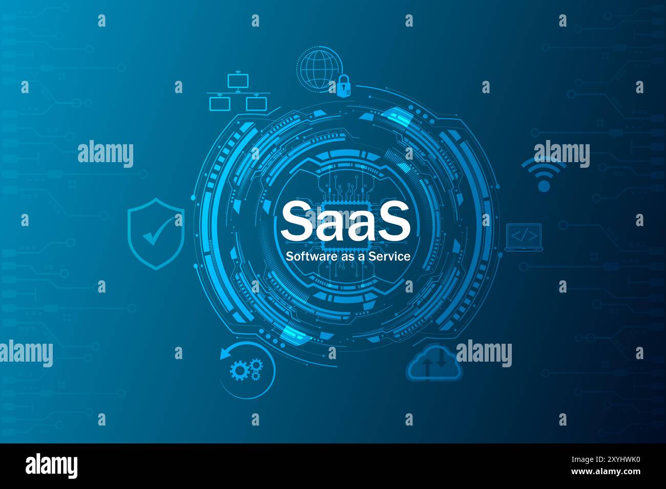 SaaS software as a Service. Concetto di software. Business, tecnologia moderna, Internet e concetto di networking. illustrazione 3d. Internet, affari, Techn Foto Stock