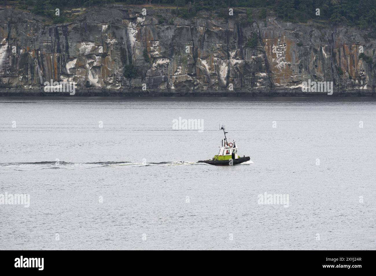 Un rimorchiatore di fronte alle scogliere di arenaria di Gabriola Island, Canada, Nord America Foto Stock