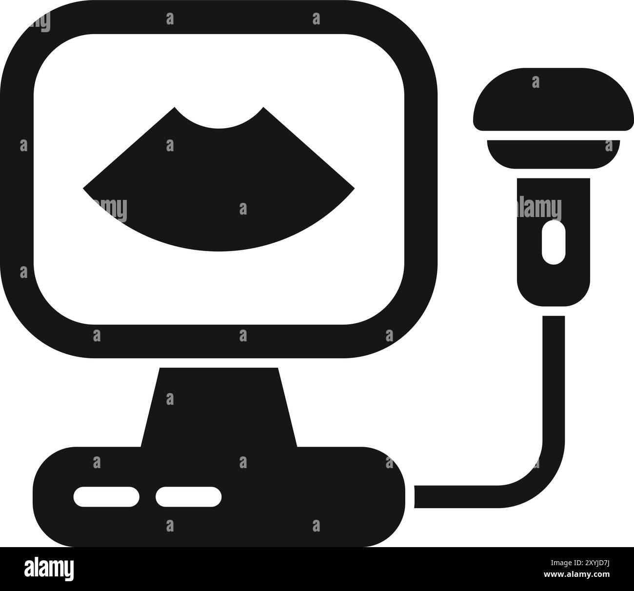 Macchina a ultrasuoni che mostra l'icona del feto, dispositivo di controllo della gravidanza per l'ospedale Illustrazione Vettoriale