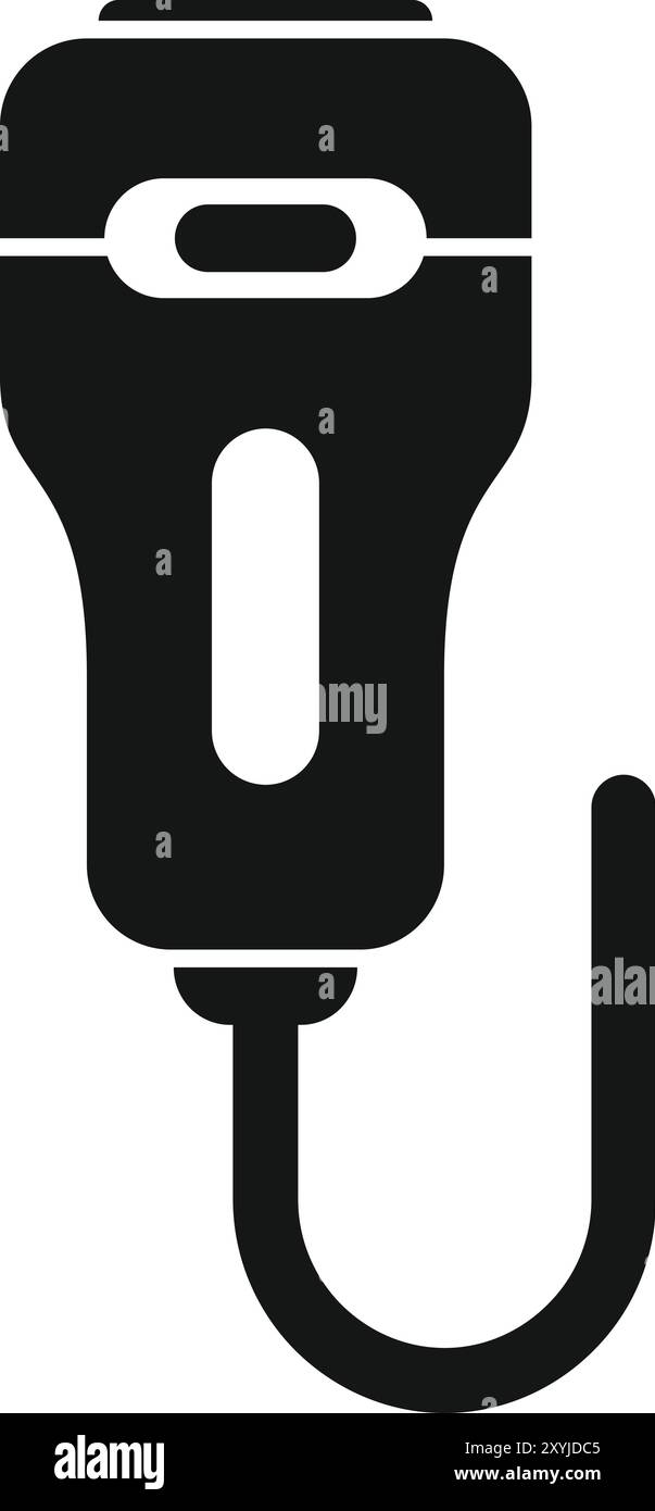 Questa semplice icona vettoriale in bianco e nero rappresenta una macchina a ultrasuoni, comunemente utilizzata nel settore sanitario Illustrazione Vettoriale