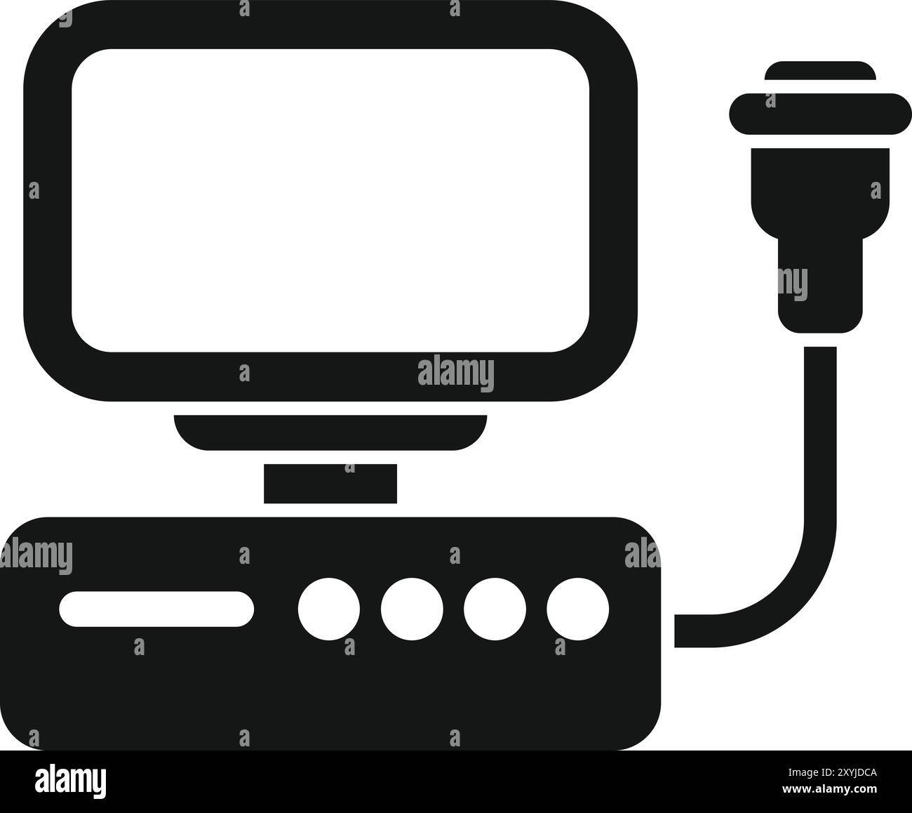 Questa icona vettoriale in bianco e nero rappresenta una macchina a ultrasuoni, comunemente utilizzata negli ospedali e nelle cliniche per l'imaging medicale Illustrazione Vettoriale