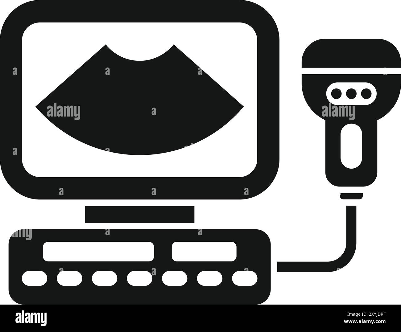 Icona vettoriale in bianco e nero di una macchina a ultrasuoni che visualizza una scansione del bambino Illustrazione Vettoriale