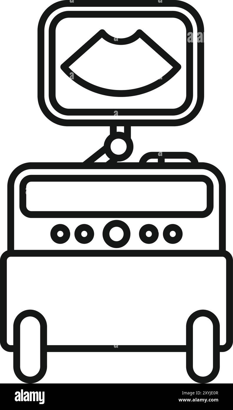 Macchina a ultrasuoni che mostra il feto sullo schermo in piedi nella stanza dell'ospedale Illustrazione Vettoriale