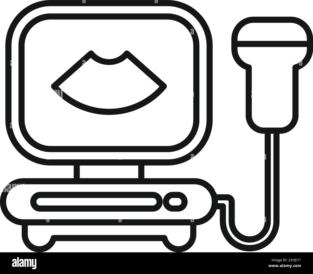 Macchina a ultrasuoni che mostra la scansione del bambino sul vettore del contorno dell'icona del monitor Illustrazione Vettoriale