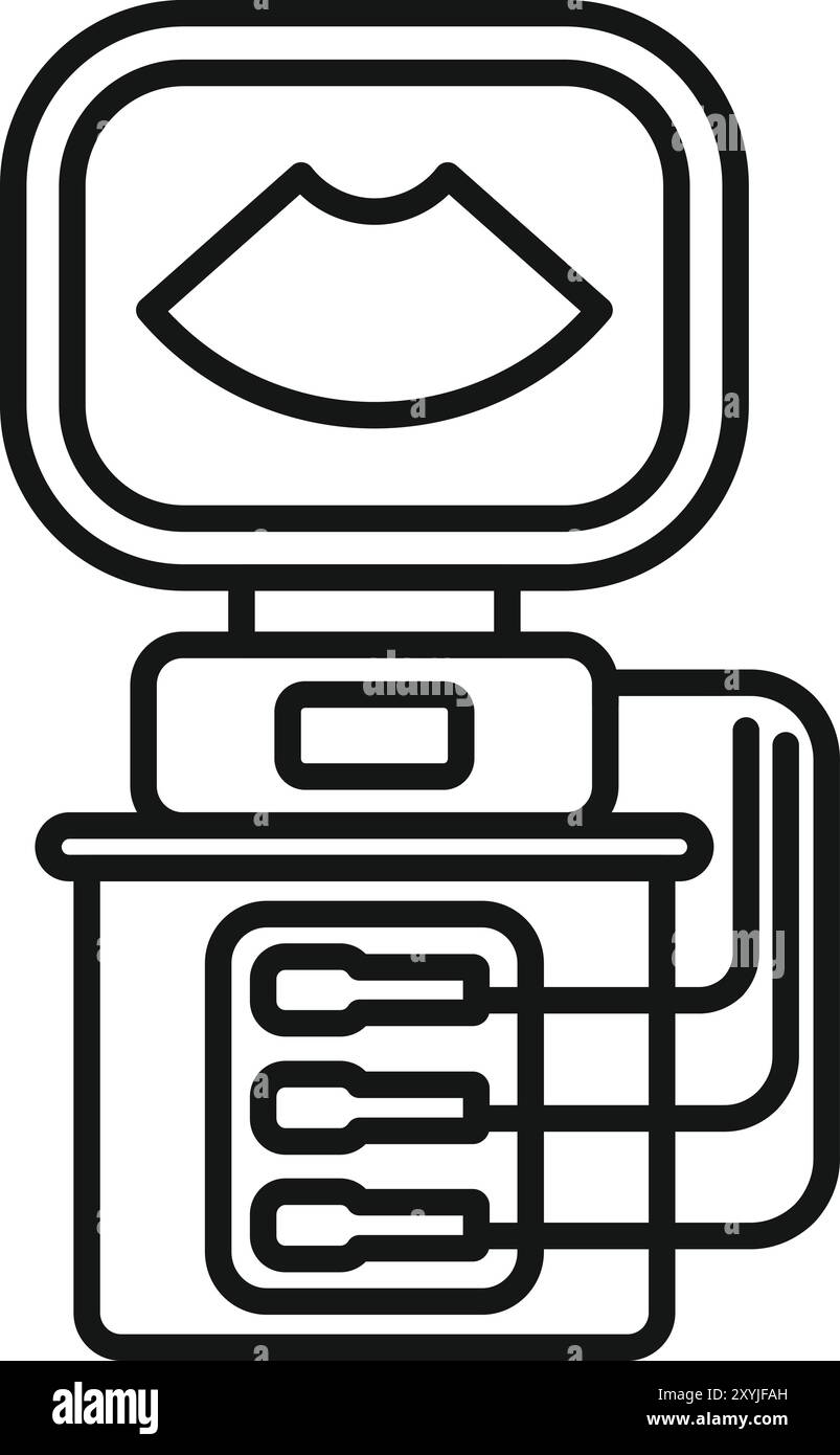 Macchina a ultrasuoni che visualizza il feto sul monitor, utilizzato negli ospedali per i controlli di gravidanza e gli esami medici Illustrazione Vettoriale