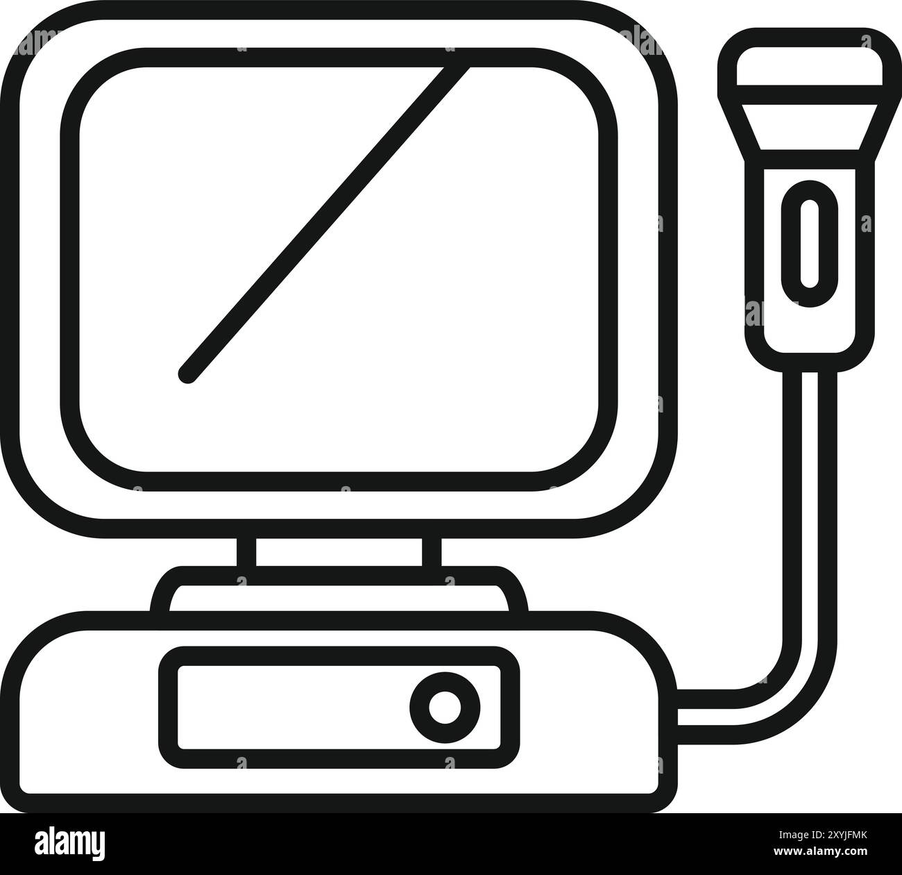 Icona della macchina a ultrasuoni che rappresenta l'attrezzatura medica utilizzata per la diagnosi e il monitoraggio durante la gravidanza Illustrazione Vettoriale