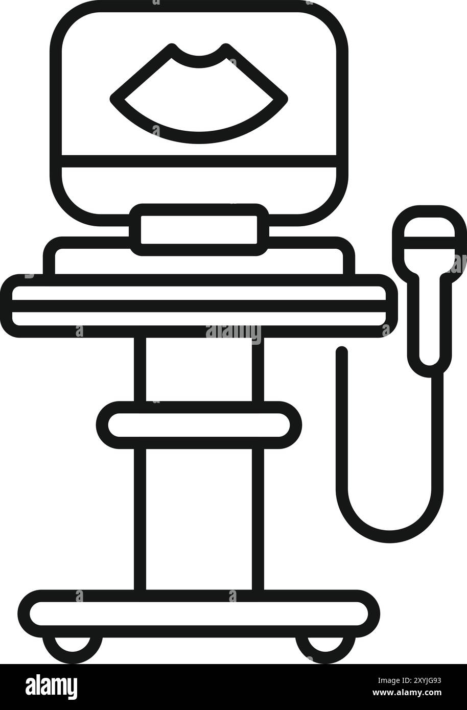 Macchina a ultrasuoni che mostra la scansione del bambino sul monitor nella stanza dell'ospedale Illustrazione Vettoriale