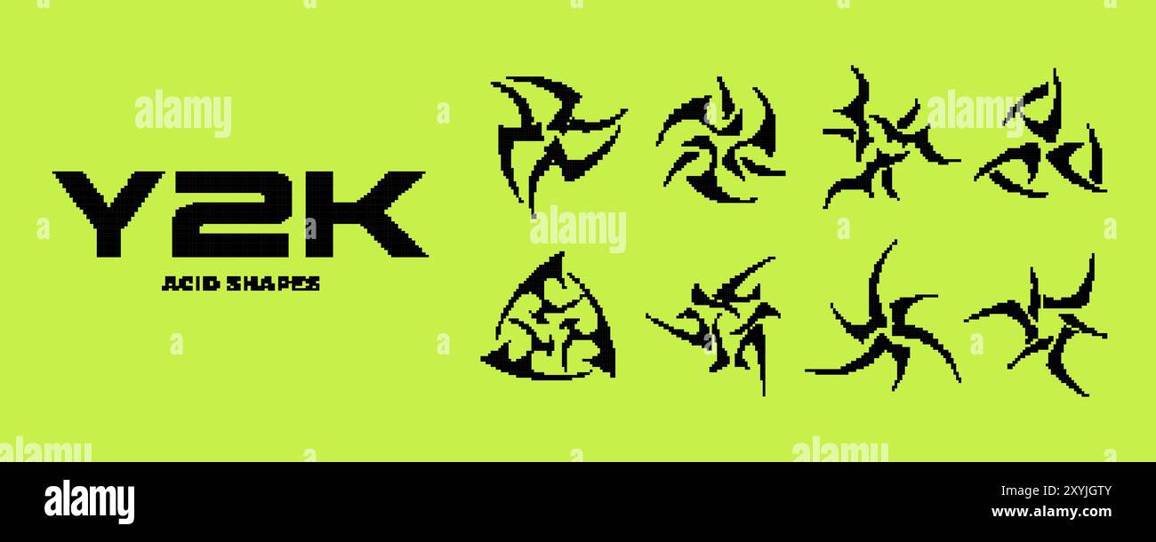 Risorsa stile pixel Y2K. forme astratte vettoriali a 8 bit Illustrazione Vettoriale
