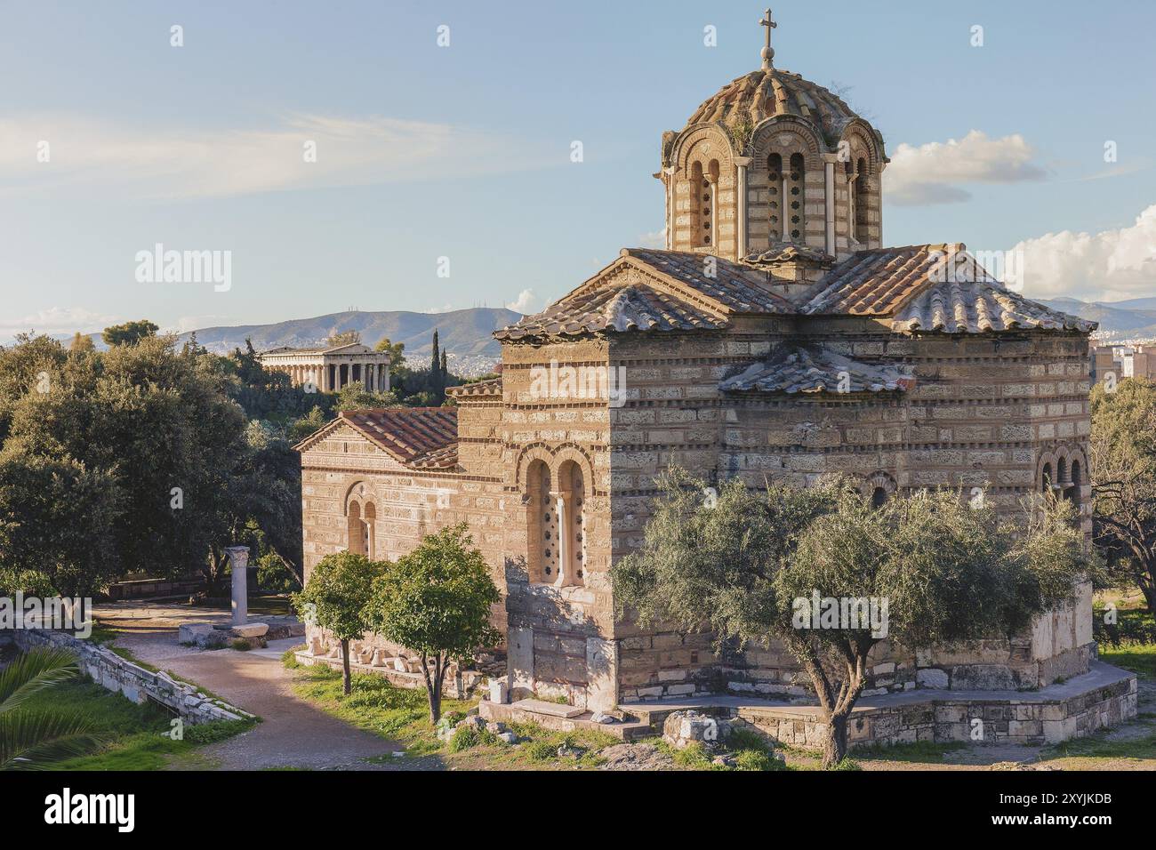 Vecchia chiesa nell'antica Agorà di Atene Foto Stock