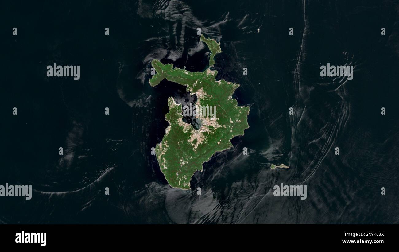 Haiyang Island in the Yellow Sea su un'immagine satellitare scattata il 23 maggio 2023 Foto Stock