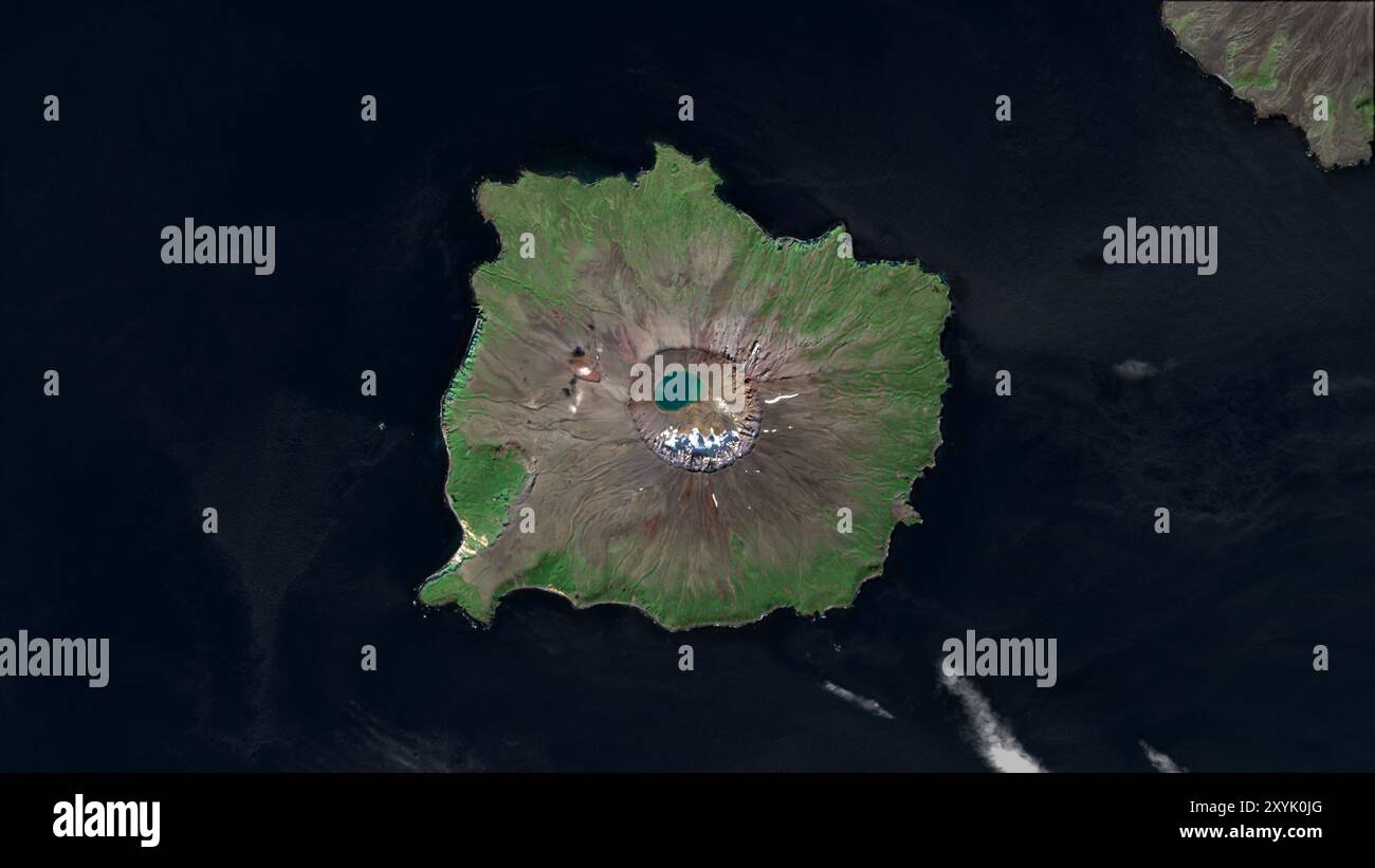 Herbert Island nel Mare di Bering su un'immagine satellitare scattata il 23 agosto 2020 Foto Stock